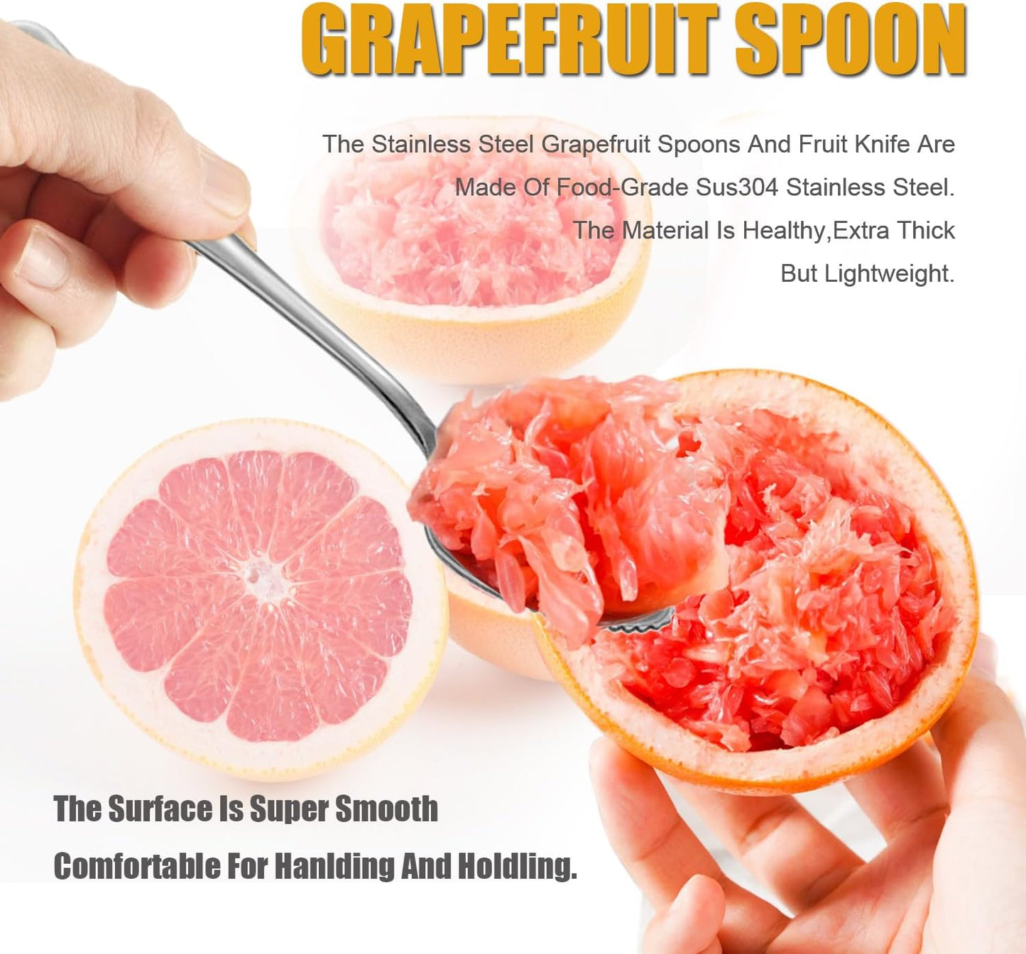 Serrated Edge Grapefruit Spoons Stainless Steel Grapefruit Utensil Tool Dessert Fruit Spoons for Citrus Lemon Kiwi Salads Melon Lime Pitaya Apple Fruit Puree (Gold)