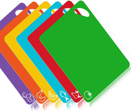 Heavy Duty Grip Flexible Cutting Board, NSF Plasitc Cutting Board Mats Set Better Use for Kitchen RV Bar BBQ, Thicker Chopping Board (1.2mm), BPA Free (Multi-color: Set of 6)