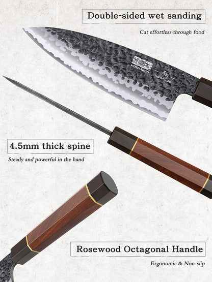 6 Inch Deba Knife, Japanese VG10 High Carbon Steel Kitchen Knife for Sushi Sashimi & 8 Inch Japanese Gyuto Chef Knife, 7 Layers High Carbon Steel VG-10 Kitchen Knife