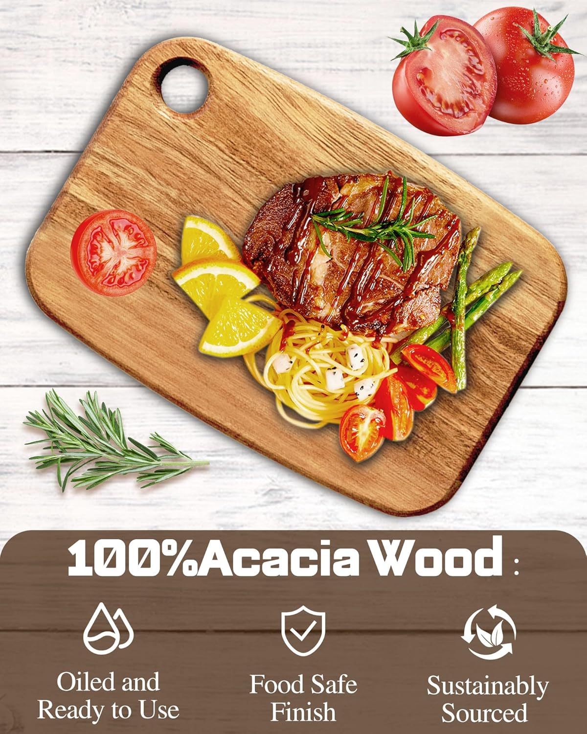 Mini Acacia Wood Cutting Board with Hanging Hole,Small Wooden cutting board-Rectangular Charcuterie Board-Cheese Cutting Board-Serving Board.BPA Free For Vegetables,Fruit,Bread,Meat-9" X 6.5" X 0.6"