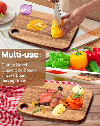 Mini Acacia Wood Cutting Board with Hanging Hole,Small Wooden cutting board-Rectangular Charcuterie Board-Cheese Cutting Board-Serving Board.BPA Free For Vegetables,Fruit,Bread,Meat-9" X 6.5" X 0.6"