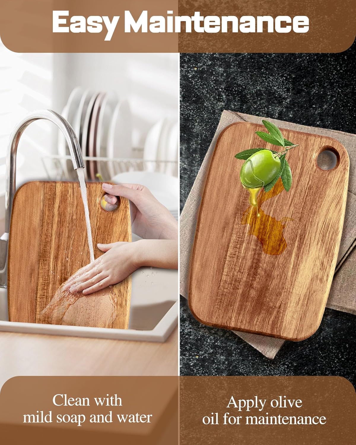 Mini Acacia Wood Cutting Board with Hanging Hole,Small Wooden cutting board-Rectangular Charcuterie Board-Cheese Cutting Board-Serving Board.BPA Free For Vegetables,Fruit,Bread,Meat-9" X 6.5" X 0.6"