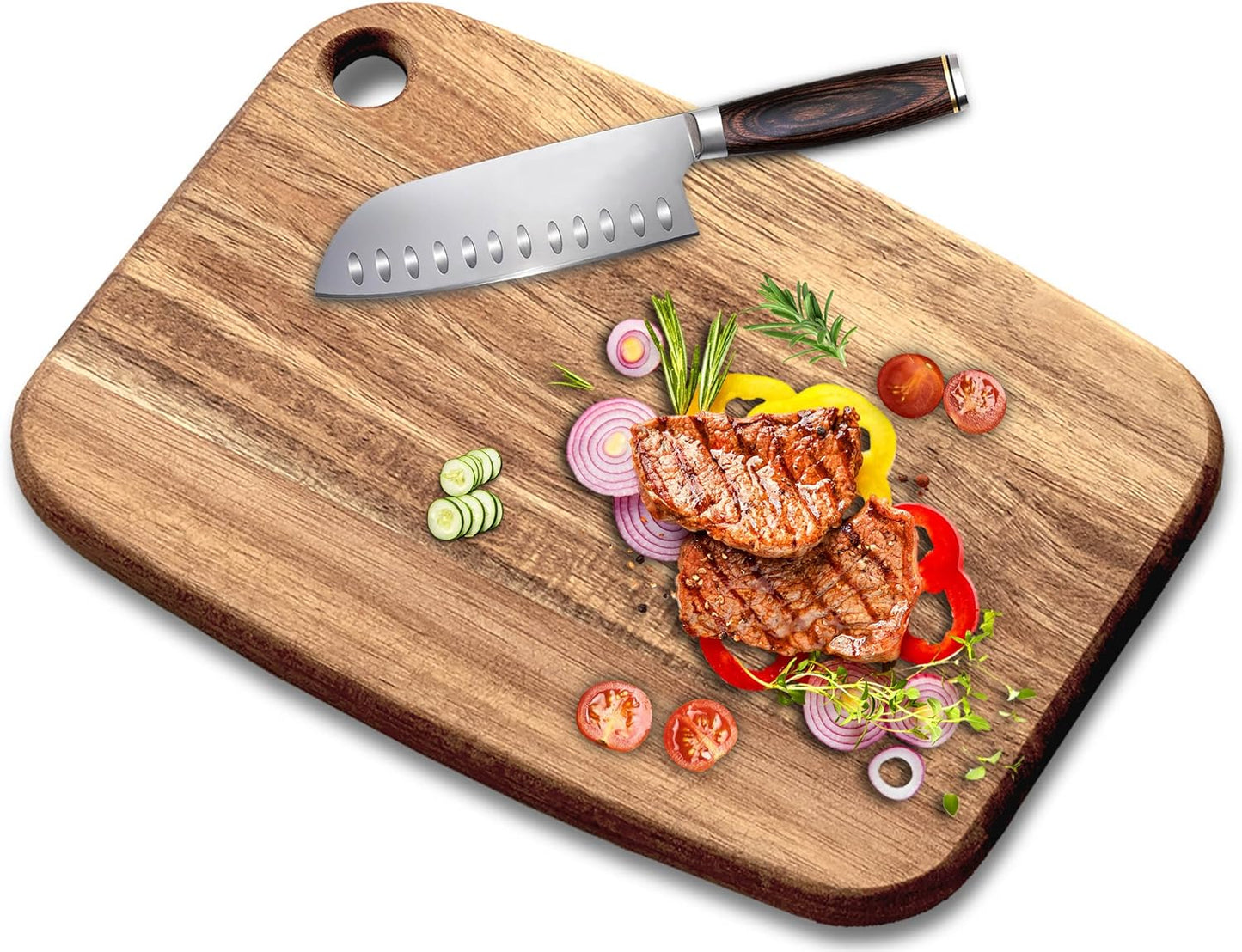 Mini Acacia Wood Cutting Board with Hanging Hole,Small Wooden cutting board-Rectangular Charcuterie Board-Cheese Cutting Board-Serving Board.BPA Free For Vegetables,Fruit,Bread,Meat-9" X 6.5" X 0.6"