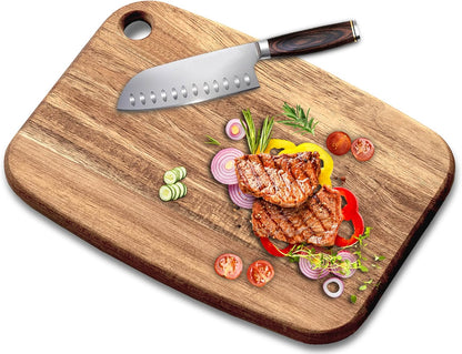 Mini Acacia Wood Cutting Board with Hanging Hole,Small Wooden cutting board-Rectangular Charcuterie Board-Cheese Cutting Board-Serving Board.BPA Free For Vegetables,Fruit,Bread,Meat-9" X 6.5" X 0.6"