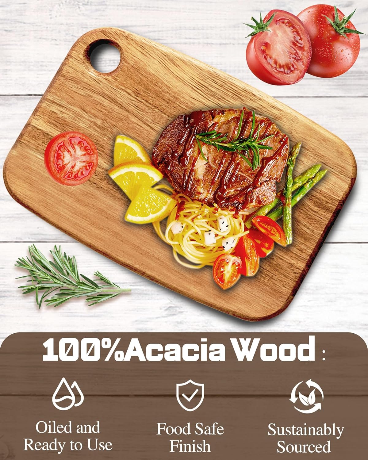 Mini Acacia Wood Cutting Board with Hanging Hole,Small Wooden cutting board-Rectangular Charcuterie Board-Cheese Cutting Board-Serving Board.BPA Free For Vegetables,Fruit,Bread,Meat-9" X 6.5" X 0.6"