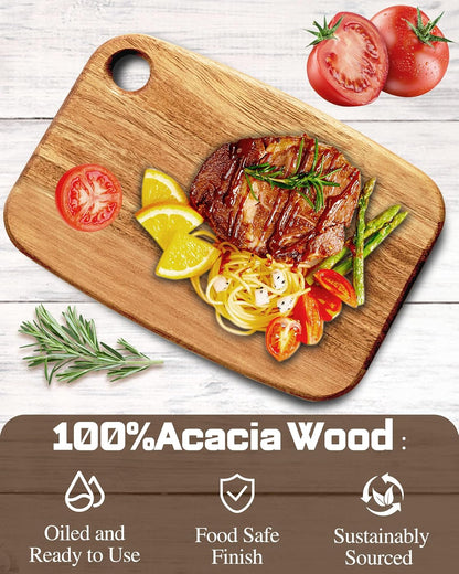 Mini Acacia Wood Cutting Board with Hanging Hole,Small Wooden cutting board-Rectangular Charcuterie Board-Cheese Cutting Board-Serving Board.BPA Free For Vegetables,Fruit,Bread,Meat-9" X 6.5" X 0.6"