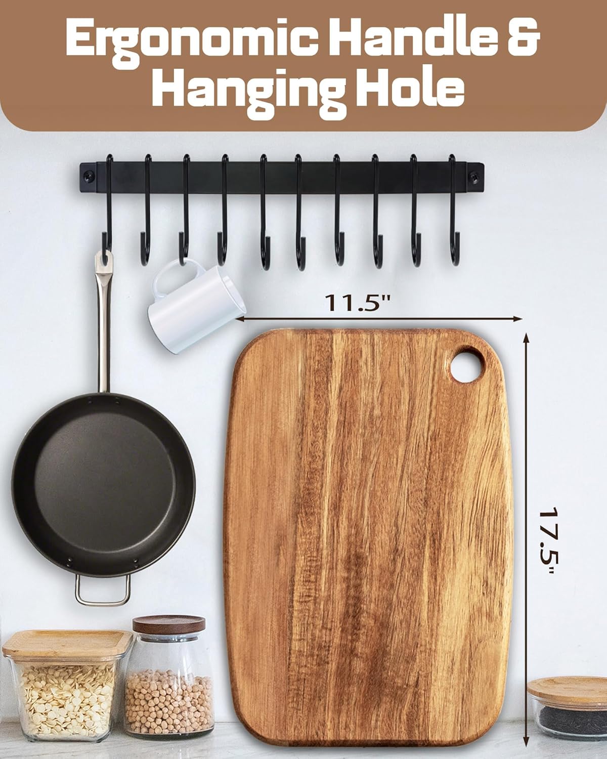 Mini Acacia Wood Cutting Board with Hanging Hole,Small Wooden cutting board-Rectangular Charcuterie Board-Cheese Cutting Board-Serving Board.BPA Free For Vegetables,Fruit,Bread,Meat-9" X 6.5" X 0.6"