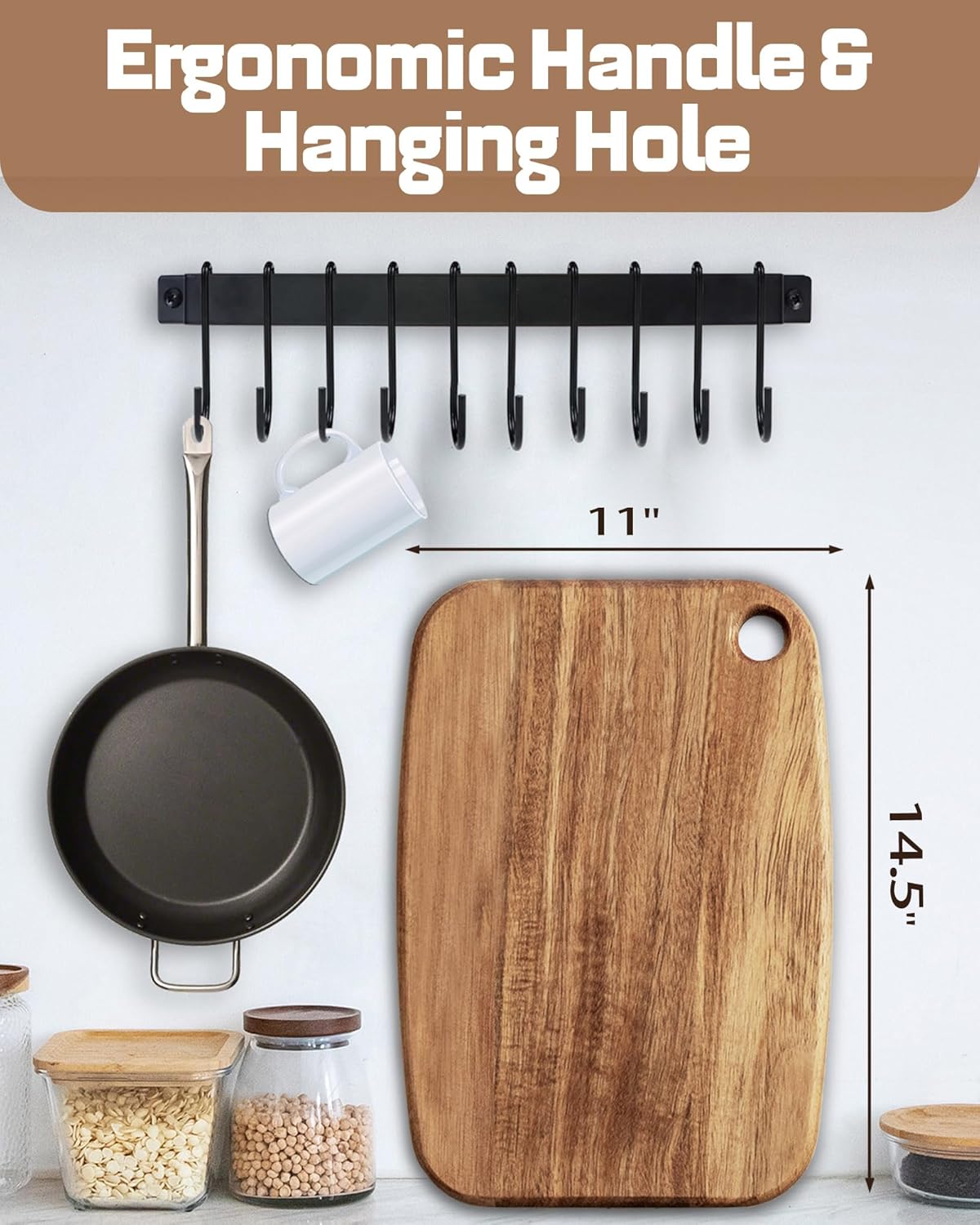 Mini Acacia Wood Cutting Board with Hanging Hole,Small Wooden cutting board-Rectangular Charcuterie Board-Cheese Cutting Board-Serving Board.BPA Free For Vegetables,Fruit,Bread,Meat-9" X 6.5" X 0.6"