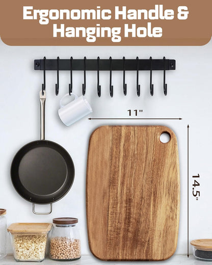Mini Acacia Wood Cutting Board with Hanging Hole,Small Wooden cutting board-Rectangular Charcuterie Board-Cheese Cutting Board-Serving Board.BPA Free For Vegetables,Fruit,Bread,Meat-9" X 6.5" X 0.6"