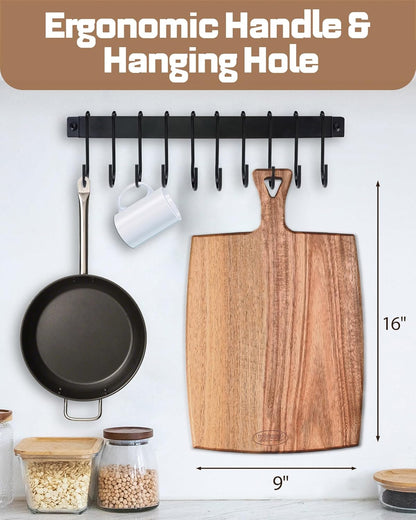 Mini Acacia Wood Cutting Board with Hanging Hole,Small Wooden cutting board-Rectangular Charcuterie Board-Cheese Cutting Board-Serving Board.BPA Free For Vegetables,Fruit,Bread,Meat-9" X 6.5" X 0.6"