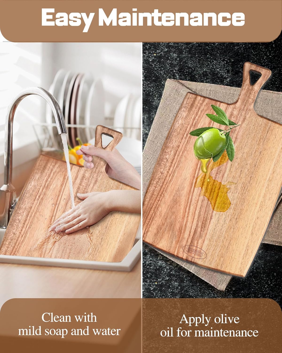 Mini Acacia Wood Cutting Board with Hanging Hole,Small Wooden cutting board-Rectangular Charcuterie Board-Cheese Cutting Board-Serving Board.BPA Free For Vegetables,Fruit,Bread,Meat-9" X 6.5" X 0.6"