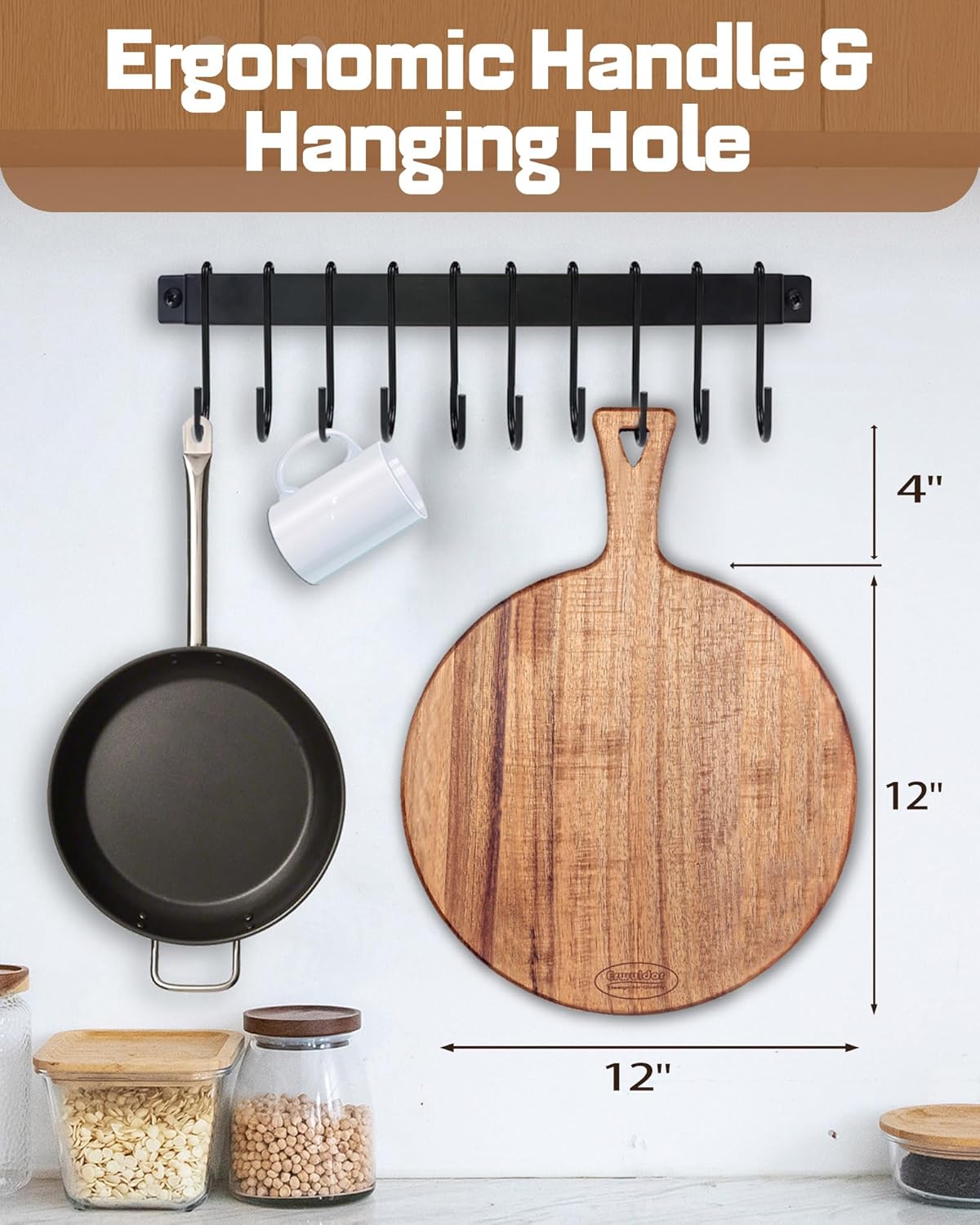 Mini Acacia Wood Cutting Board with Hanging Hole,Small Wooden cutting board-Rectangular Charcuterie Board-Cheese Cutting Board-Serving Board.BPA Free For Vegetables,Fruit,Bread,Meat-9" X 6.5" X 0.6"