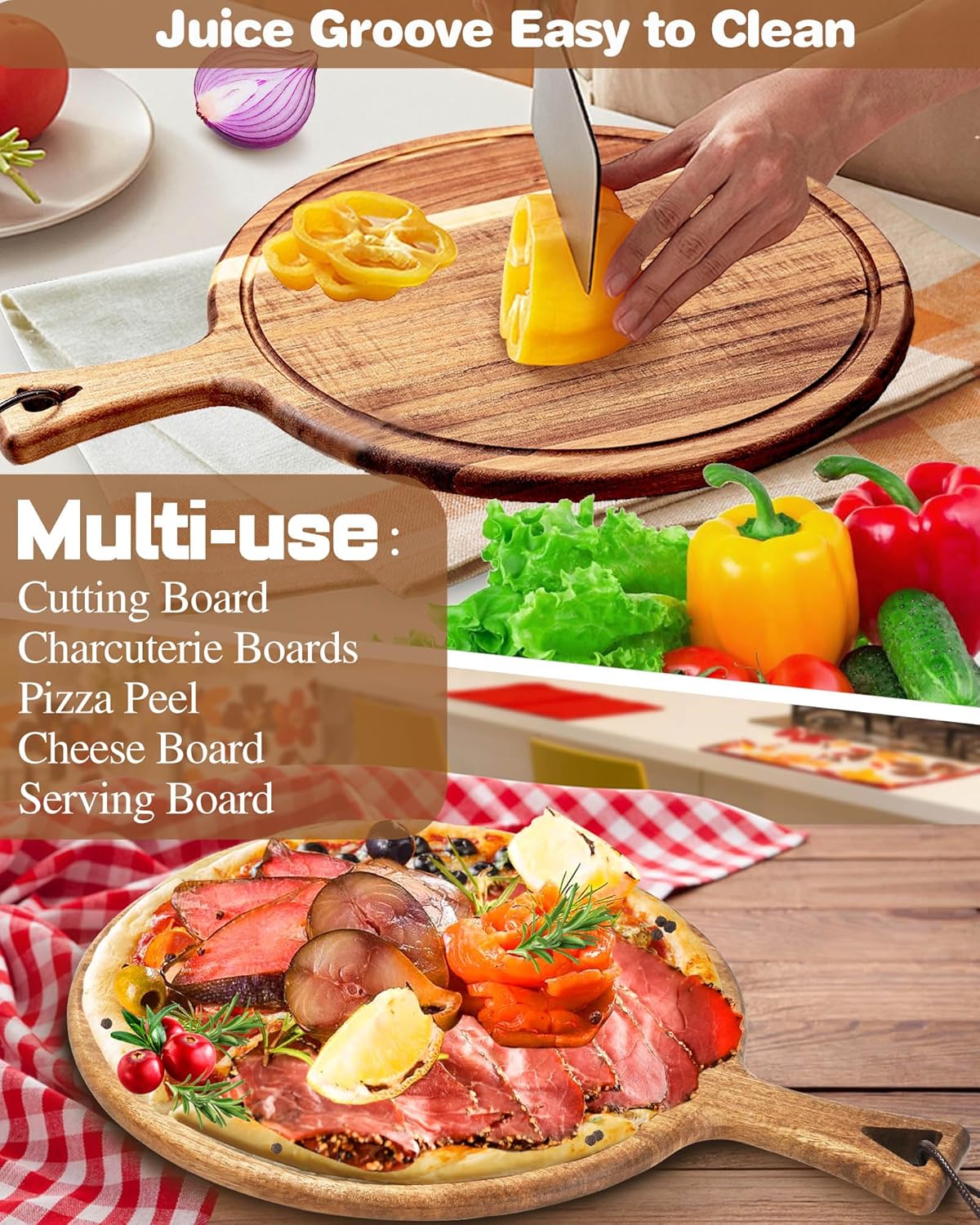 Mini Acacia Wood Cutting Board with Hanging Hole,Small Wooden cutting board-Rectangular Charcuterie Board-Cheese Cutting Board-Serving Board.BPA Free For Vegetables,Fruit,Bread,Meat-9" X 6.5" X 0.6"