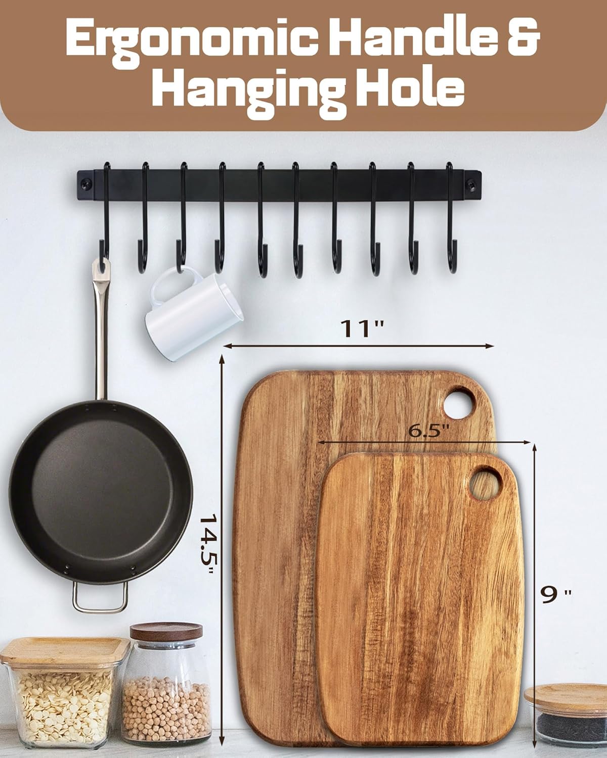 Mini Acacia Wood Cutting Board with Hanging Hole,Small Wooden cutting board-Rectangular Charcuterie Board-Cheese Cutting Board-Serving Board.BPA Free For Vegetables,Fruit,Bread,Meat-9" X 6.5" X 0.6"
