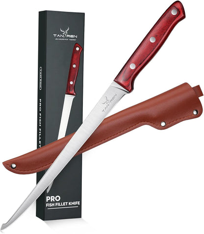 TAN REN Fillet Knife 9 inch, Professional Stainless Steel Fishing Knife | Full Tang Fish Knife with Ergonomic Handle, Fishing Gift for Men