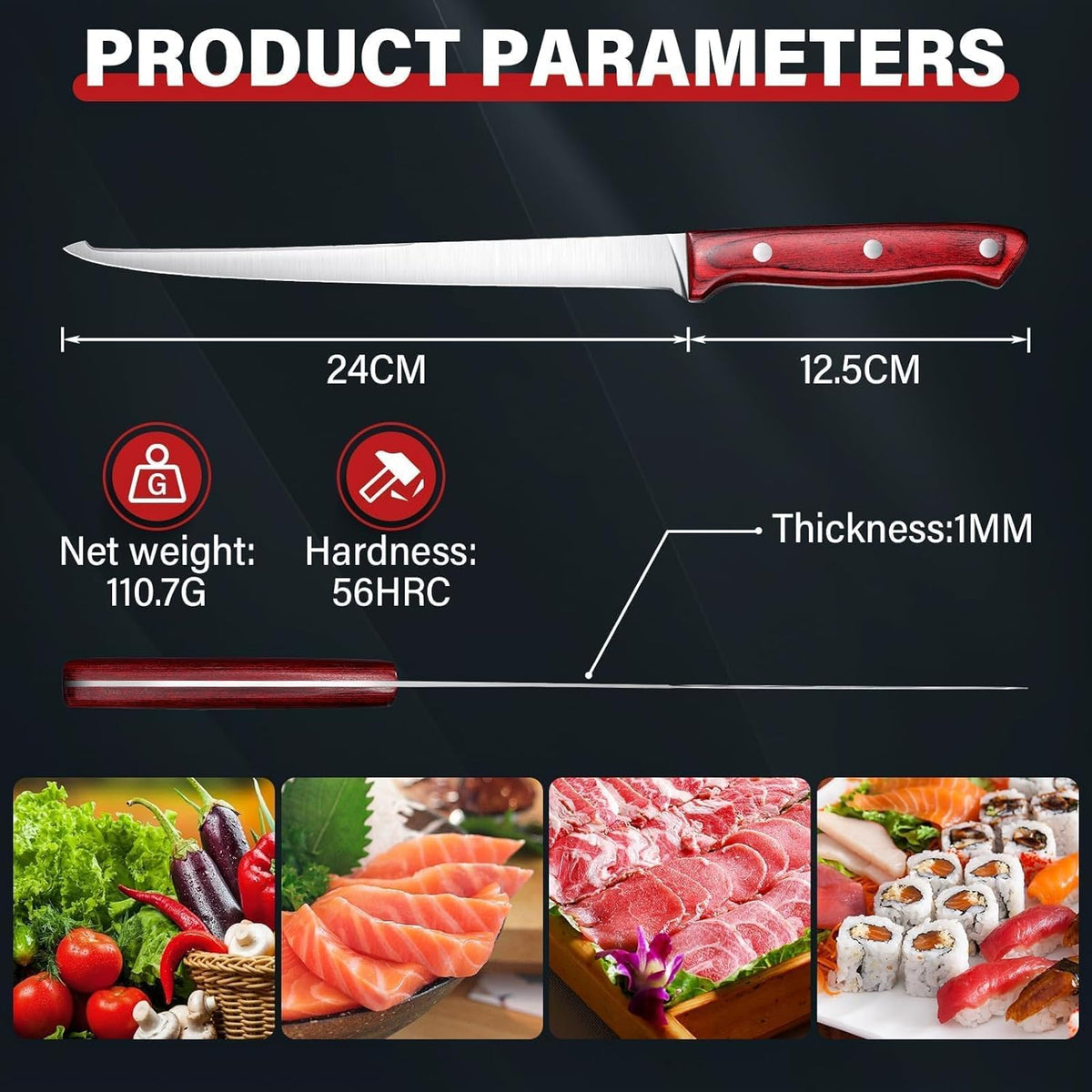 TAN REN Fillet Knife 9 inch, Professional Stainless Steel Fishing Knife | Full Tang Fish Knife with Ergonomic Handle, Fishing Gift for Men
