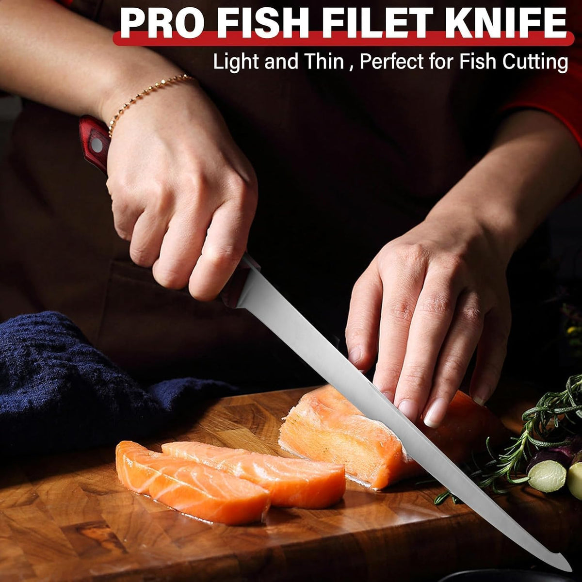 TAN REN Fillet Knife 9 inch, Professional Stainless Steel Fishing Knife | Full Tang Fish Knife with Ergonomic Handle, Fishing Gift for Men