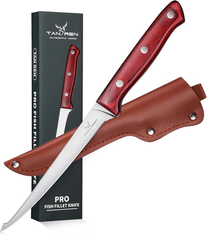 TAN REN Fillet Knife 9 inch, Professional Stainless Steel Fishing Knife | Full Tang Fish Knife with Ergonomic Handle, Fishing Gift for Men