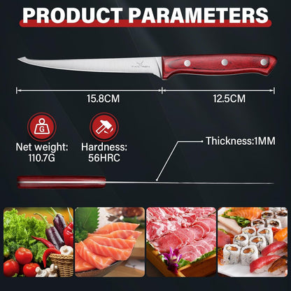 TAN REN Fillet Knife 9 inch, Professional Stainless Steel Fishing Knife | Full Tang Fish Knife with Ergonomic Handle, Fishing Gift for Men