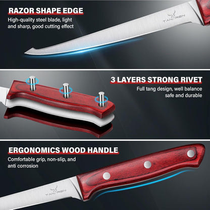 TAN REN Fillet Knife 9 inch, Professional Stainless Steel Fishing Knife | Full Tang Fish Knife with Ergonomic Handle, Fishing Gift for Men