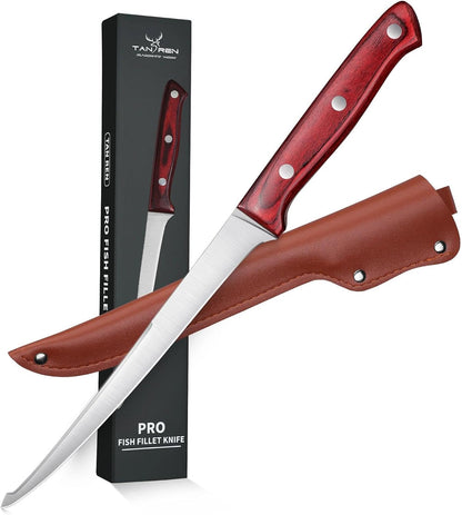 TAN REN Fillet Knife 9 inch, Professional Stainless Steel Fishing Knife | Full Tang Fish Knife with Ergonomic Handle, Fishing Gift for Men