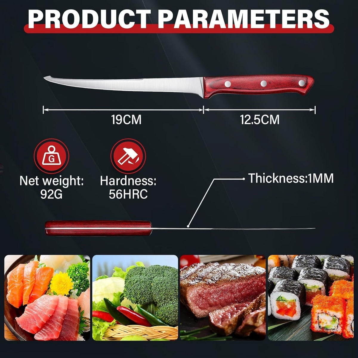 TAN REN Fillet Knife 9 inch, Professional Stainless Steel Fishing Knife | Full Tang Fish Knife with Ergonomic Handle, Fishing Gift for Men