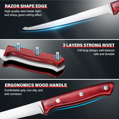 TAN REN Fillet Knife 9 inch, Professional Stainless Steel Fishing Knife | Full Tang Fish Knife with Ergonomic Handle, Fishing Gift for Men