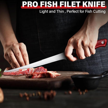 TAN REN Fillet Knife 9 inch, Professional Stainless Steel Fishing Knife | Full Tang Fish Knife with Ergonomic Handle, Fishing Gift for Men