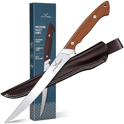 TAN REN Fillet Knife 9 inch, Professional Stainless Steel Fishing Knife | Full Tang Fish Knife with Ergonomic Handle, Fishing Gift for Men
