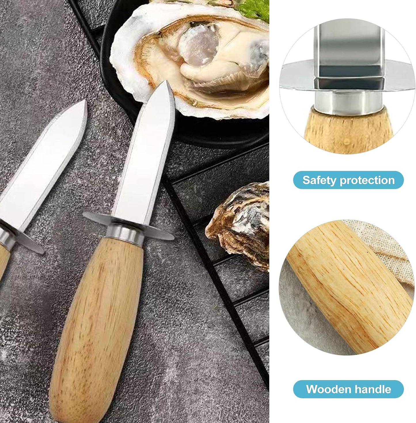 4-Piece Oyster Shucking Tool Kit with Stainless Steel Knives, Cut-Resistant Gloves, and Cloth