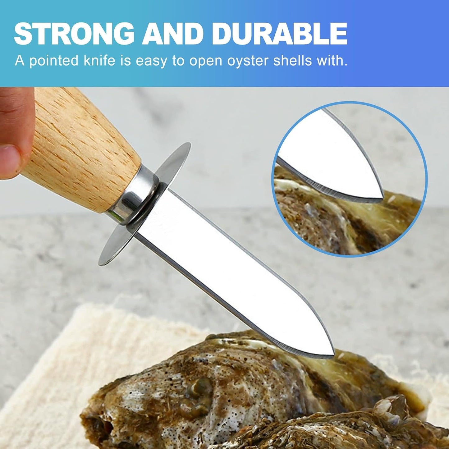 4-Piece Oyster Shucking Tool Kit with Stainless Steel Knives, Cut-Resistant Gloves, and Cloth