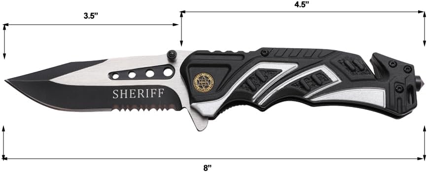 EDC Folding Pocket Knife – 3.5” Stainless Steel Half Serrated Blade, 4.5” Closed, Two-Tone Aluminum Handle, Belt Cutter, Glass Breaker & Pocket Clip