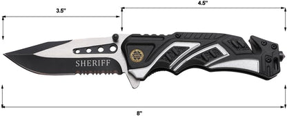 EDC Folding Pocket Knife – 3.5” Stainless Steel Half Serrated Blade, 4.5” Closed, Two-Tone Aluminum Handle, Belt Cutter, Glass Breaker & Pocket Clip