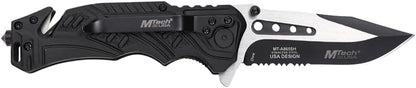 EDC Folding Pocket Knife – 3.5” Stainless Steel Half Serrated Blade, 4.5” Closed, Two-Tone Aluminum Handle, Belt Cutter, Glass Breaker & Pocket Clip