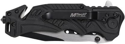 EDC Folding Pocket Knife – 3.5” Stainless Steel Half Serrated Blade, 4.5” Closed, Two-Tone Aluminum Handle, Belt Cutter, Glass Breaker & Pocket Clip