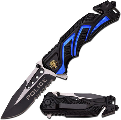 EDC Folding Pocket Knife – 3.5” Stainless Steel Half Serrated Blade, 4.5” Closed, Two-Tone Aluminum Handle, Belt Cutter, Glass Breaker & Pocket Clip