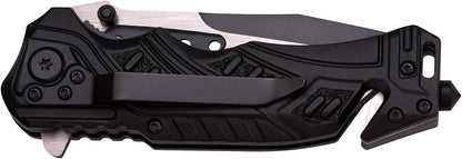 EDC Folding Pocket Knife – 3.5” Stainless Steel Half Serrated Blade, 4.5” Closed, Two-Tone Aluminum Handle, Belt Cutter, Glass Breaker & Pocket Clip