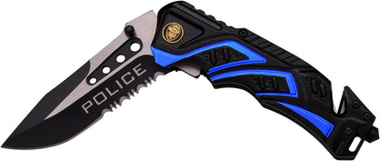 EDC Folding Pocket Knife – 3.5” Stainless Steel Half Serrated Blade, 4.5” Closed, Two-Tone Aluminum Handle, Belt Cutter, Glass Breaker & Pocket Clip