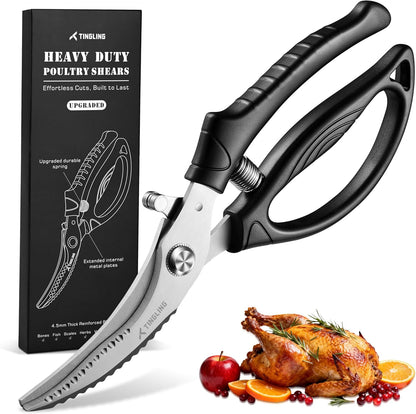 Kitchen Shears Heavy Duty for Food: Poultry Scissors with Safety Lock Easy to Spatchcocking 18lbs Turkey - Anti-slip Handle Meat Cutting Scissors with Spring Loaded, Dishwasher Safe