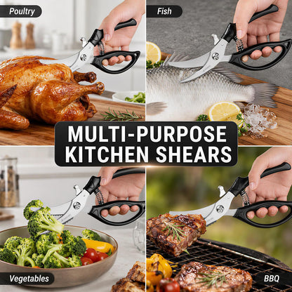 Kitchen Shears Heavy Duty for Food: Poultry Scissors with Safety Lock Easy to Spatchcocking 18lbs Turkey - Anti-slip Handle Meat Cutting Scissors with Spring Loaded, Dishwasher Safe
