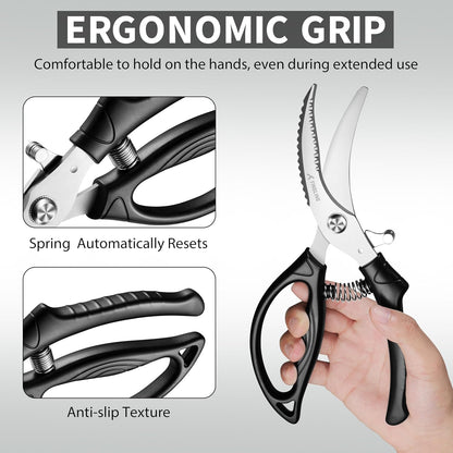 Kitchen Shears Heavy Duty for Food: Poultry Scissors with Safety Lock Easy to Spatchcocking 18lbs Turkey - Anti-slip Handle Meat Cutting Scissors with Spring Loaded, Dishwasher Safe
