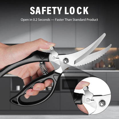 Kitchen Shears Heavy Duty for Food: Poultry Scissors with Safety Lock Easy to Spatchcocking 18lbs Turkey - Anti-slip Handle Meat Cutting Scissors with Spring Loaded, Dishwasher Safe