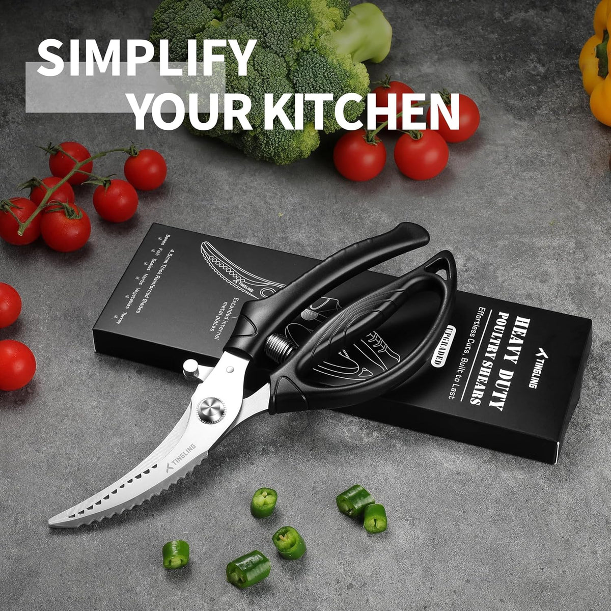Kitchen Shears Heavy Duty for Food: Poultry Scissors with Safety Lock Easy to Spatchcocking 18lbs Turkey - Anti-slip Handle Meat Cutting Scissors with Spring Loaded, Dishwasher Safe