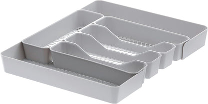 HEXA 5-Divider Expandable Silverware Tray (Stone Gray) - In-Drawer Organizer for Kitchen Accessories, Cutlery, Knives, & More / Easy-to-Clean Home & Apartment Essential