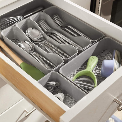HEXA 5-Divider Expandable Silverware Tray (Stone Gray) - In-Drawer Organizer for Kitchen Accessories, Cutlery, Knives, & More / Easy-to-Clean Home & Apartment Essential