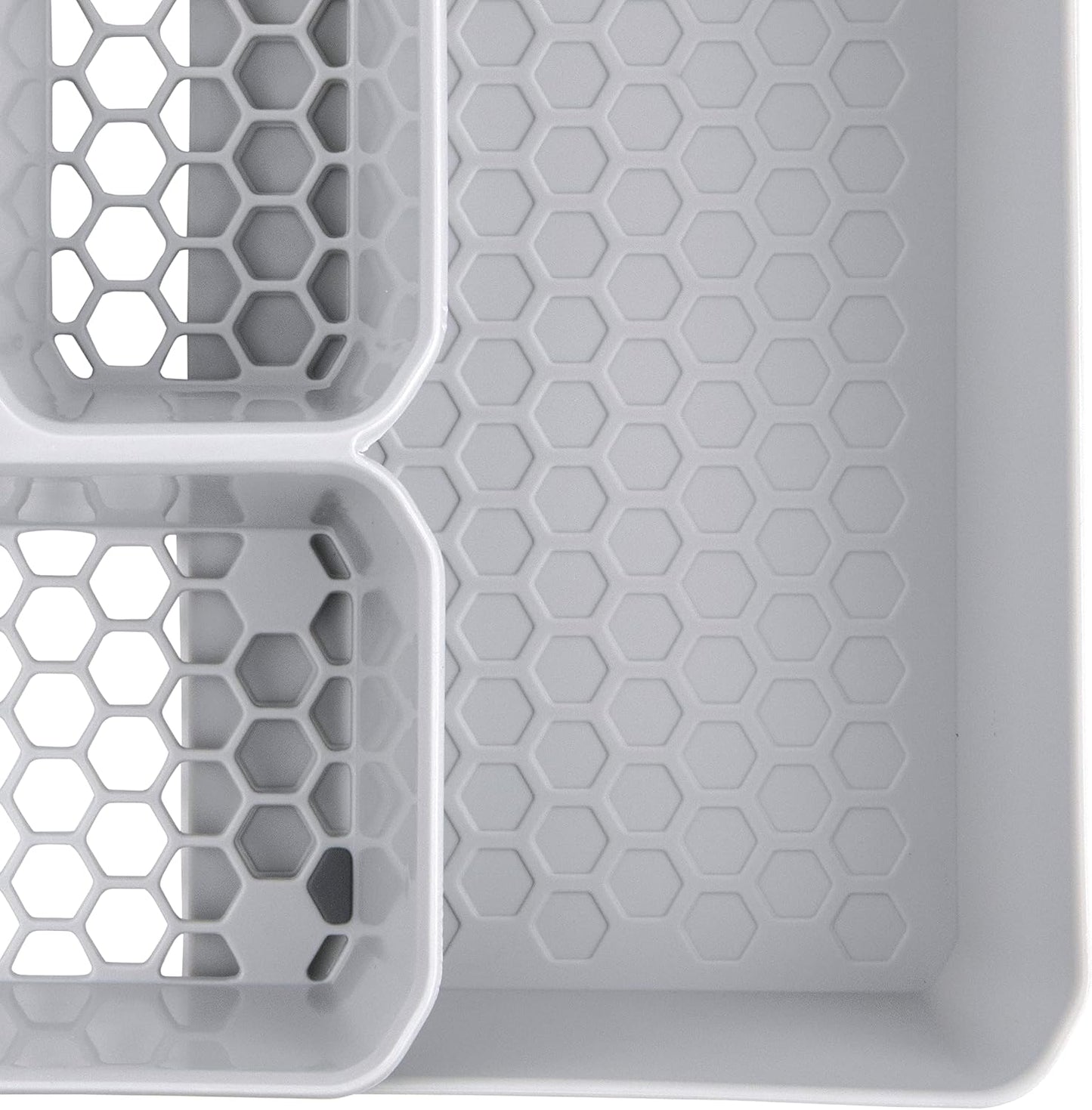 HEXA 5-Divider Expandable Silverware Tray (Stone Gray) - In-Drawer Organizer for Kitchen Accessories, Cutlery, Knives, & More / Easy-to-Clean Home & Apartment Essential
