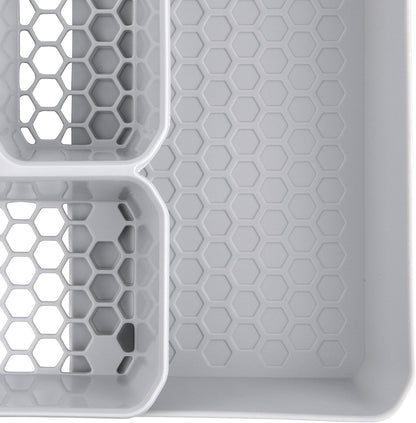 HEXA 5-Divider Expandable Silverware Tray (Stone Gray) - In-Drawer Organizer for Kitchen Accessories, Cutlery, Knives, & More / Easy-to-Clean Home & Apartment Essential