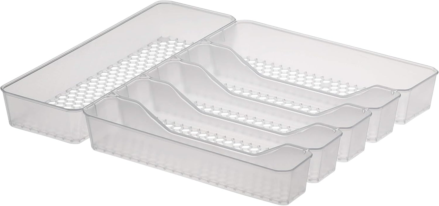 HEXA 5-Divider Expandable Silverware Tray (Stone Gray) - In-Drawer Organizer for Kitchen Accessories, Cutlery, Knives, & More / Easy-to-Clean Home & Apartment Essential