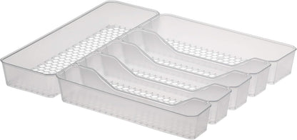 HEXA 5-Divider Expandable Silverware Tray (Stone Gray) - In-Drawer Organizer for Kitchen Accessories, Cutlery, Knives, & More / Easy-to-Clean Home & Apartment Essential