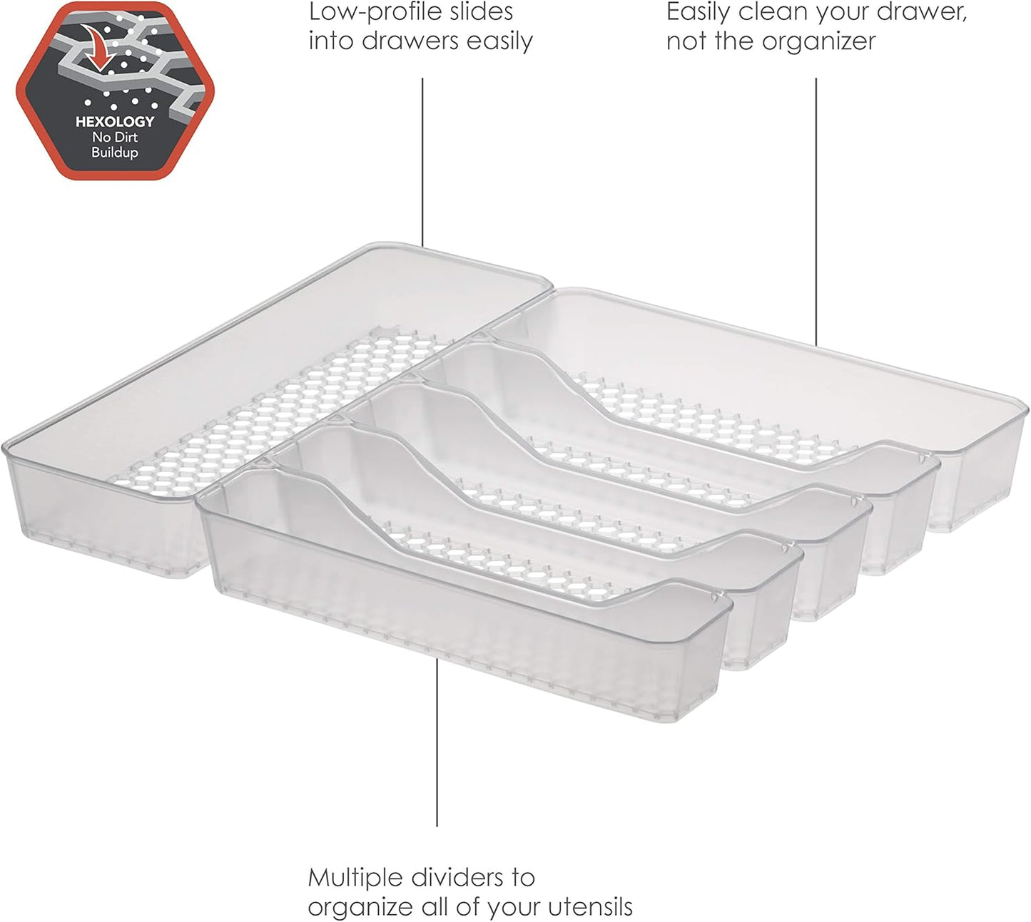 HEXA 5-Divider Expandable Silverware Tray (Stone Gray) - In-Drawer Organizer for Kitchen Accessories, Cutlery, Knives, & More / Easy-to-Clean Home & Apartment Essential